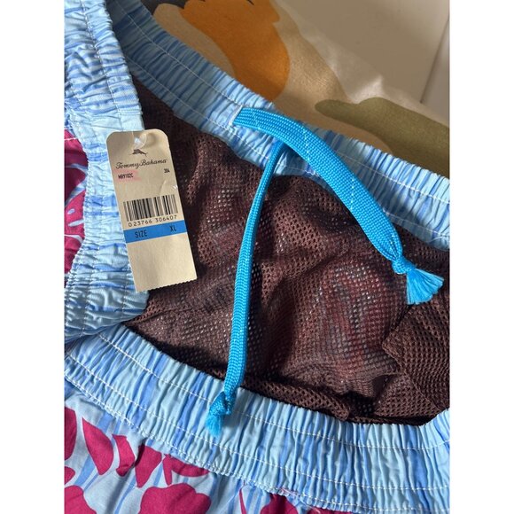Tommy Bahama Lined Swim Trunks Size XL New  Blue Red Floral Stripe Pockets Beach - Picture 7 of 9